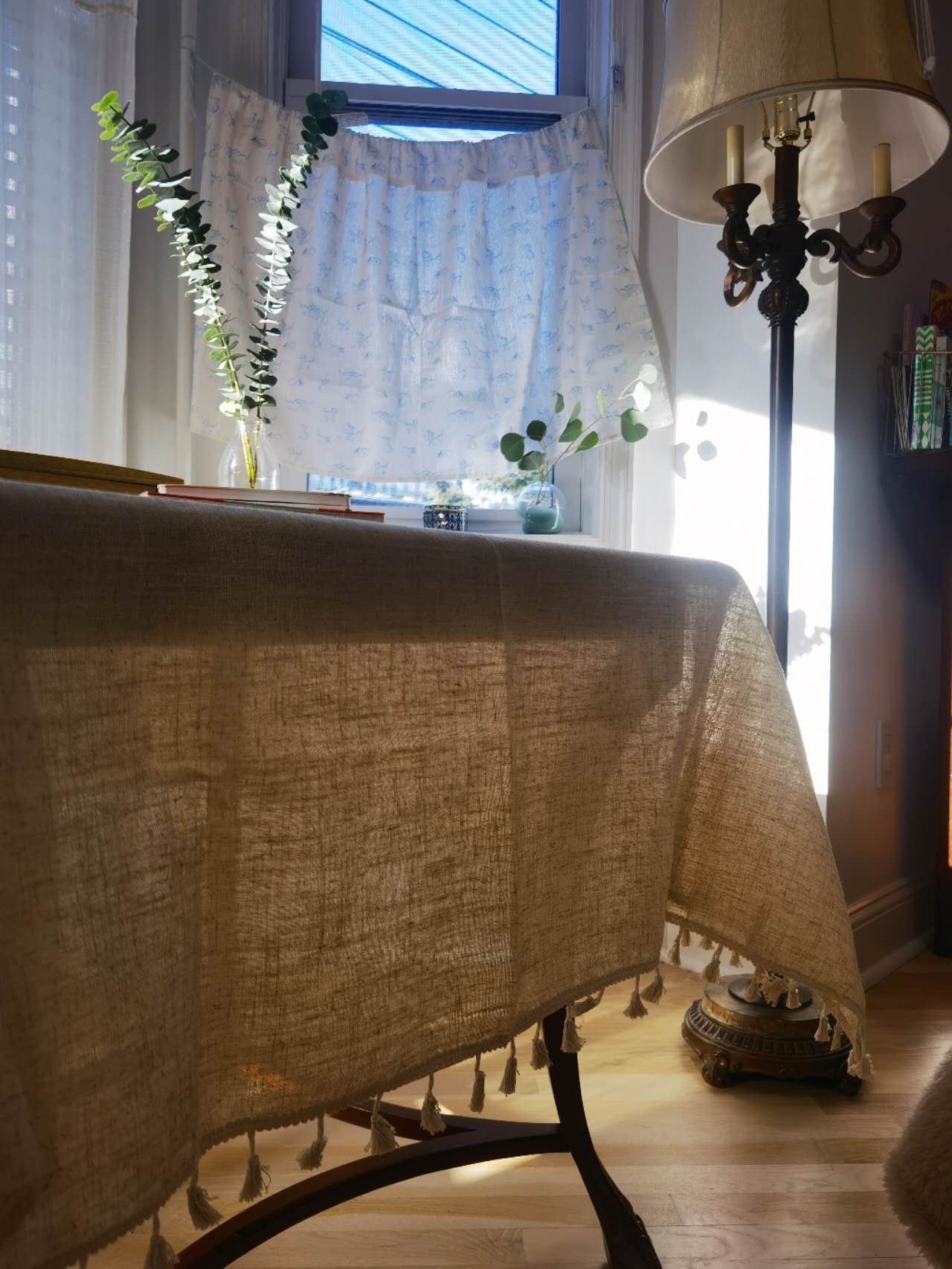 Bohemian linen-cotton tablecloth with tassel edging | multi-use cloth