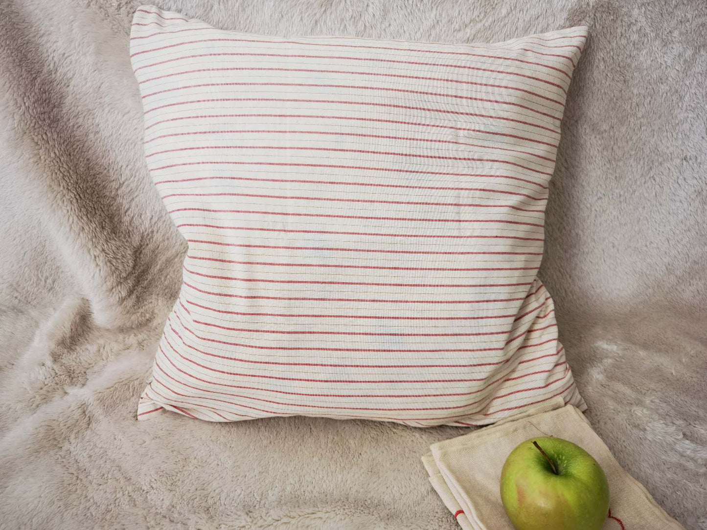 Red and white striped cotton linen throw pillow case