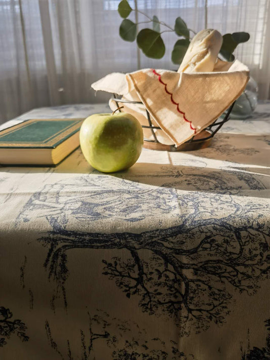 Classic Toile de Jouy cotton tablecloth | picnic blanket