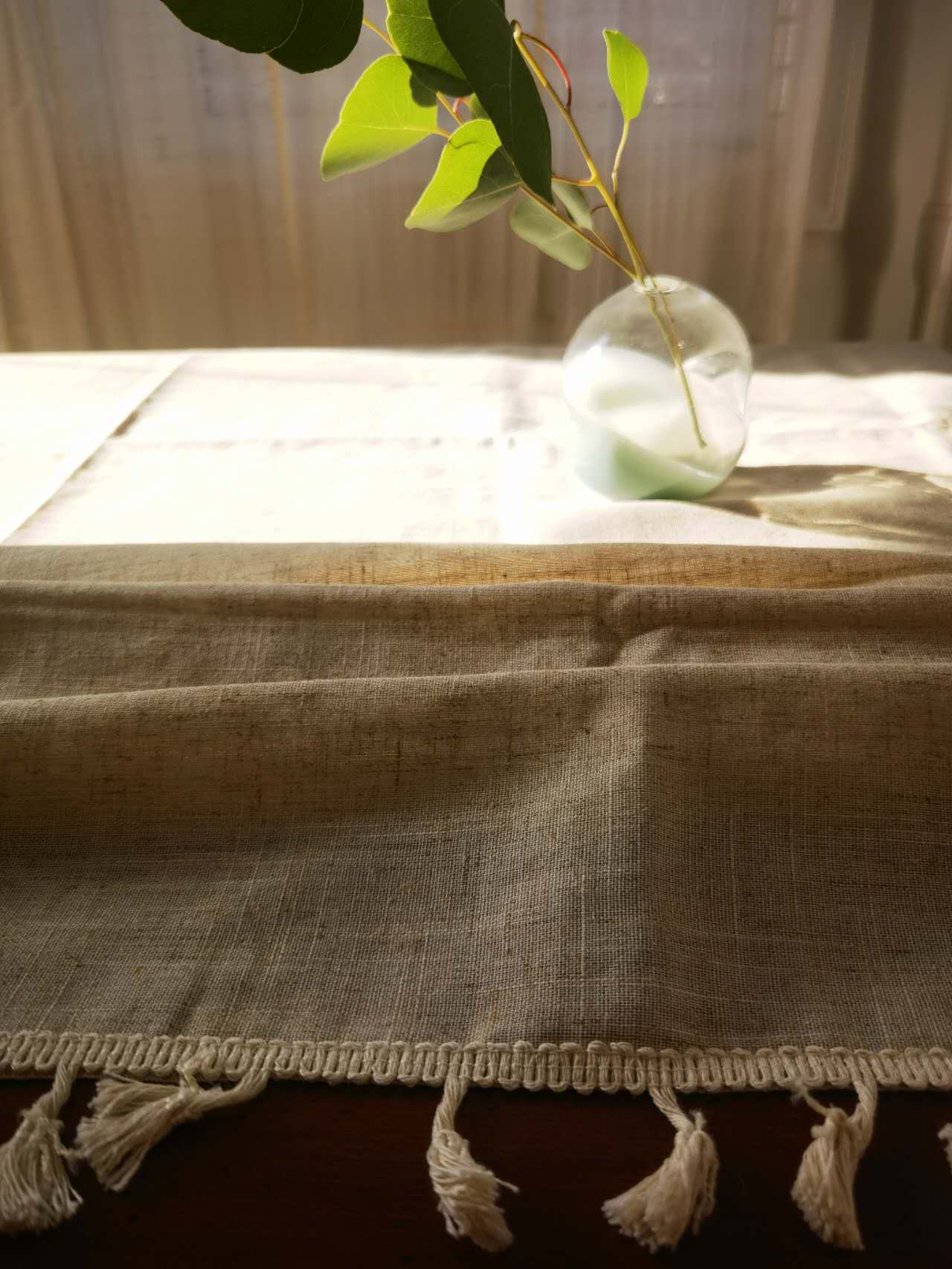 Bohemian linen-cotton tablecloth with tassel edging | multi-use cloth