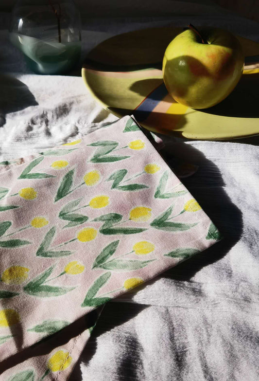 Yellow tulip blossom cotton tea towel