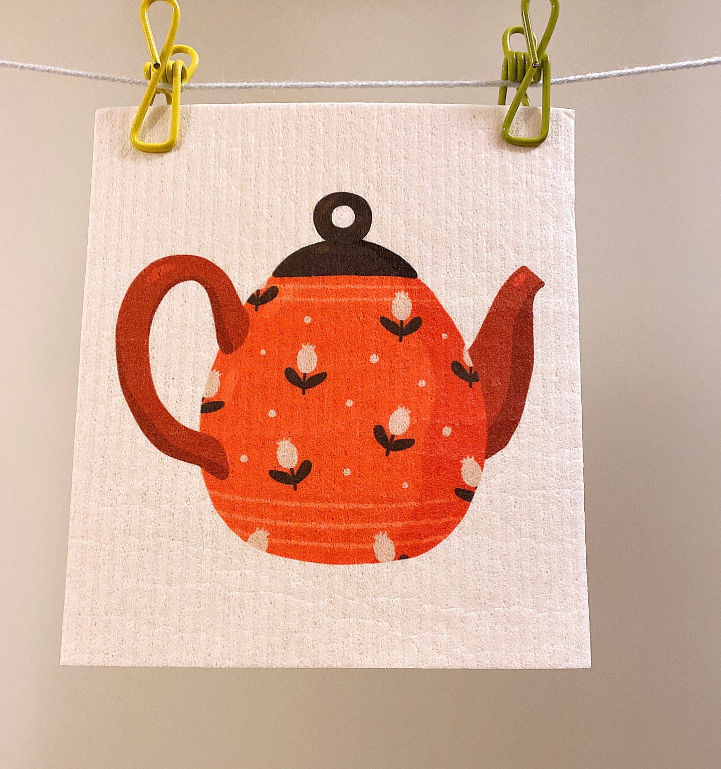 Red teapot wood pulp and cotton eco washcloth | Swedish dishcloth