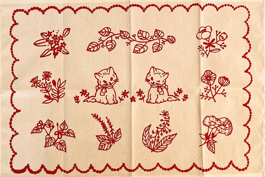 Cats and holiday plants cotton & linen tea towel