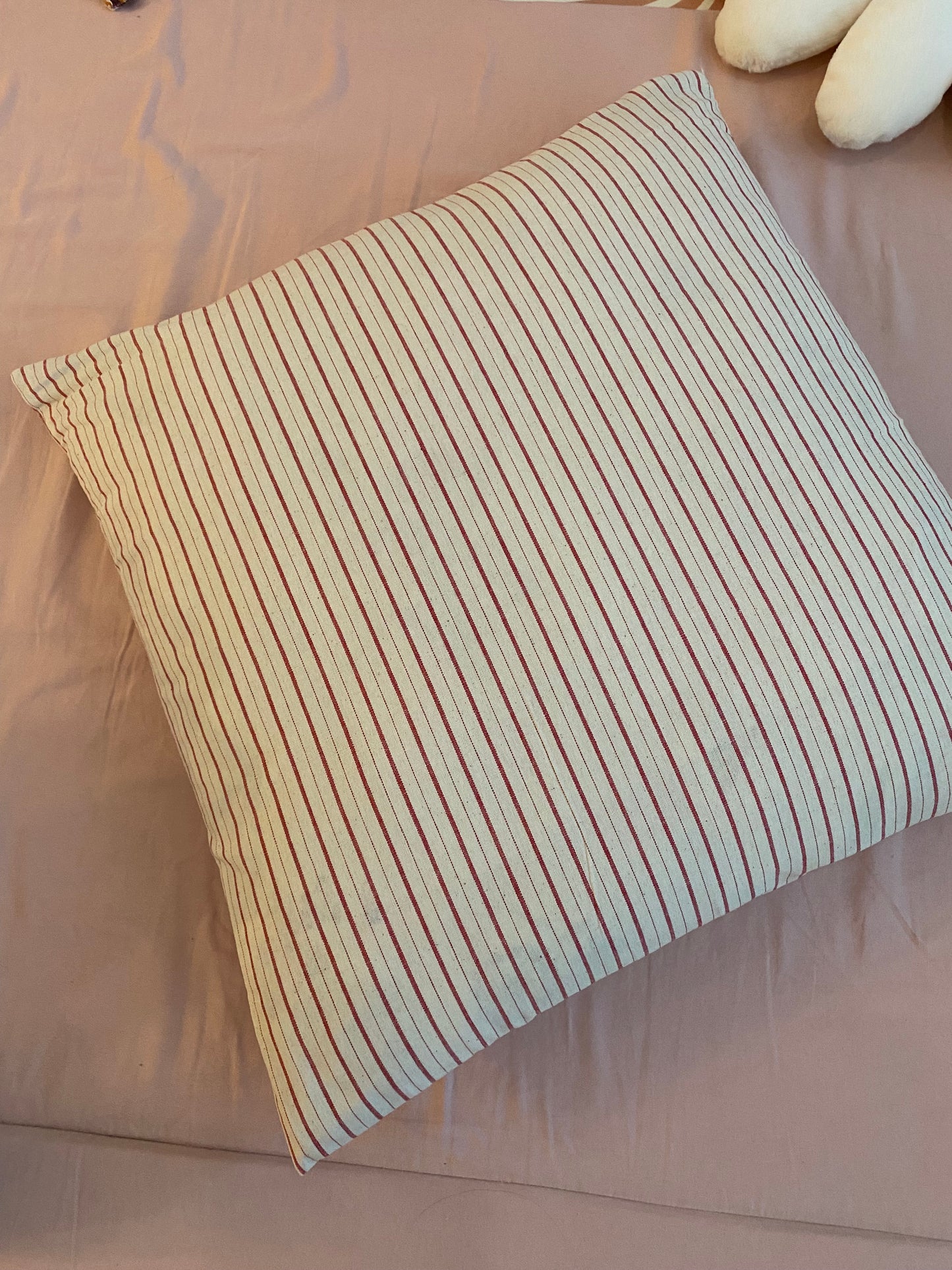 Red and white striped cotton linen throw pillow case