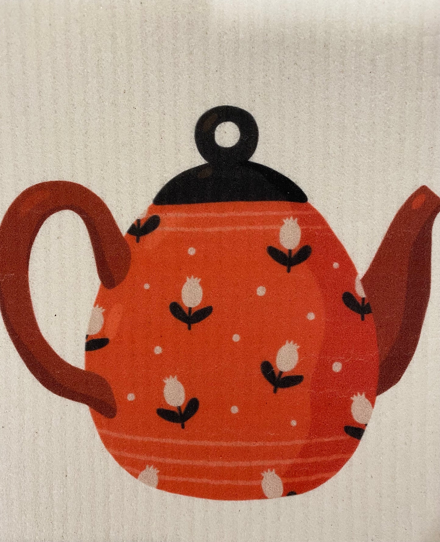 Red teapot wood pulp and cotton eco washcloth | Swedish dishcloth