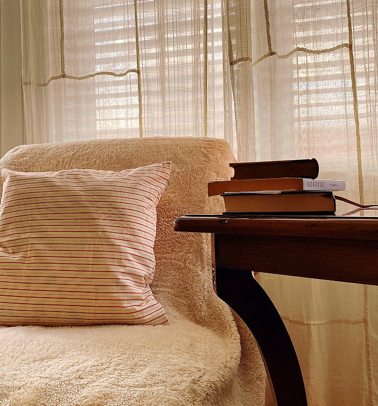 Red and white striped cotton linen throw pillow case