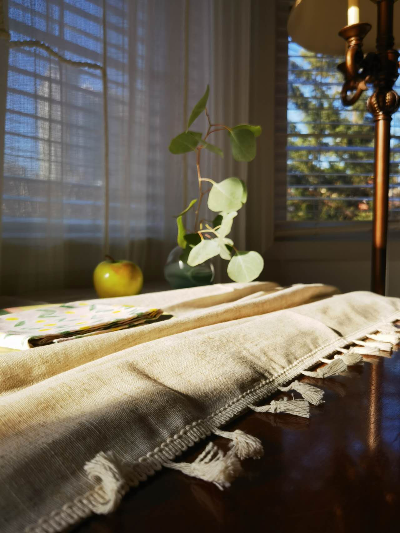 Bohemian linen-cotton tablecloth with tassel edging | multi-use cloth