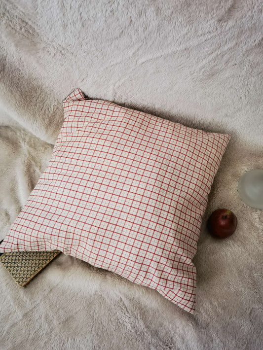 Red and white checkered cotton linen throw pillow case